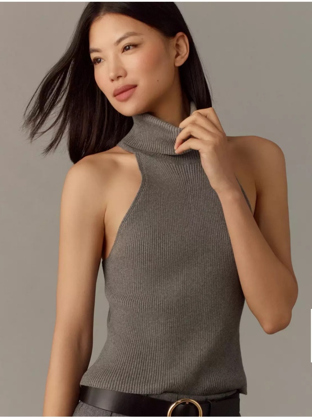 NWT Anthropologie Pilcro Sleeveless Turtleneck Sweater Tank Ribbed Knit Top Grey